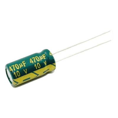 Capacitor Electrolítico de Aluminio / 470 µF / 10 VDC / 105 °C / Radial 6.3 x 11 mm / Corriente de Rizado 300 mA @10kHz CE470/10V SYSCOM