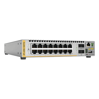 Switch Stackeable Capa 3 / 16 Puertos 10G BaseT / 2 Puertos 40G QSFP / 357.1 Mpps / VCStack / EPSRing AT-X550-18XTQ-10 ALLIED TELESIS