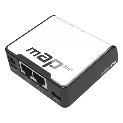 Punto de Acceso / 2 Puertos Fast Ethernet / WiFi 2.4 GHz 802.11 b/g/n / PoE Pasivo / MicroUSB 3G/4G / 2.23 x 2.23 x 0.75 pulgadas RBMAP2ND MIKROTIK