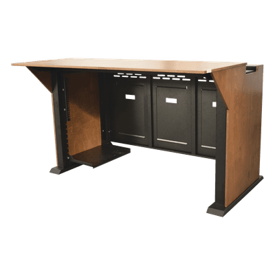 Consola Profesional para Monitoreo | Con Porta PC | Con Tomacorriente | Tapas Removibles | Color Negro y Nogal con Veta | Lamina de Acero Rolado Calibre 18 | Pintura en Polvo Electrostática. EM-S01 EPCOM INDUSTRIAL