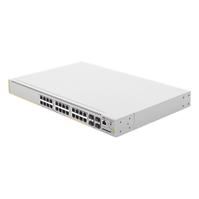 Switch PoE+ Administrable Capa 3 / 24 Puertos Gigabit + 4 SFP / 370 W PoE+ / 56 Gbps / 41.7 Mpps AT-GS970M/28PS-10 ALLIED TELESIS