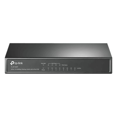 Switch PoE+ No Administrable / 8 Puertos 10/100 Mbps / 4 Puertos PoE 802.3af/at / 66W / Alcance Extendido 250 m (820 pies) / Sin Ventilador TL-SF1008P TP-LINK