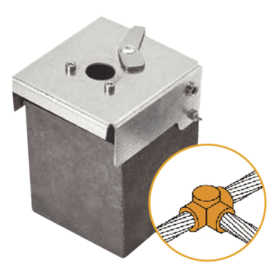 Molde de Grafito Horizontal Unión en T / Cable 2/0 AWG (70 mm²) / 70 Soldaduras / Acero Electrogalvanizado / Normativa UNE 21186