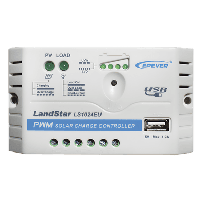 Controlador de Carga Solar PWM / 10A / 12/24V Auto / USB 5V/2A / Tierra Positivo Común / LED LS-1024-EU EPEVER