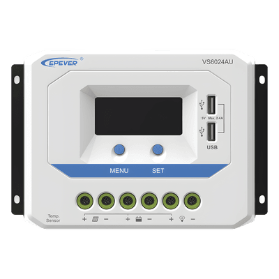 Controlador Solar PWM / 60A / 12/24V Auto / Doble USB / Pantalla LCD / VOC 50V / Tierra Positivo Común / Entrada 9V-32V VS-6024-AU EPEVER