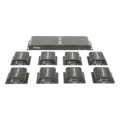Kit Divisor y Extensor HDMI (Extender Splitter) / Divide 1 Fuente HDMI a 8 Pantallas / Extiende la señal HDMI hasta 40 m / Resolución 1080P @ 60 Hz / Cat 6/6a/7 / Uso 24/7 / Salida Loop en el Tx / IR / Alimente solo el Tx (PoC). TT718PRO EPCOM TITANIUM
