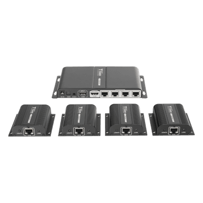 Kit Divisor y Extensor HDMI (Extender Splitter) / Divide 1 Fuente HDMI a 4 Pantallas / Extiende la señal HDMI hasta 40 m / Resolución 1080P @ 60 Hz / Cat 6/6a/7 / Cero Latencia / Salida Loop en el Tx / IR / Alimente solo el Tx (PoC). TT714PRO EPCOM TITANIUM