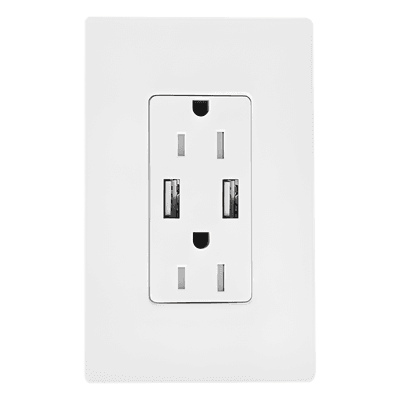 Receptáculo 15 A / 125 V~ 60 Hz / 2 puertos USB tipo A 5 V 3.8 A / Resistente a manipulaciones / Estilo Designer (Claro) satinado color Snow SCR15UBTRSW LUTRON ELECTRONICS