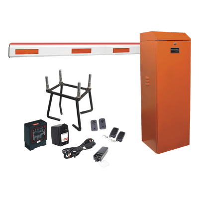 Kit COMPLETO Barrera Izquierda XB NARANJADA / 3M / Iluminacion LED Rojo-Verde / Incluye Sensor de masa, Transformador, Lazo, Ancla, Fotoceldas y 2 Controles Inalámbricos