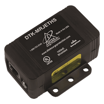 Protector de sobretensión / 10GbE / RJ45 blindado / CAT5e-CAT6A / 20kA / 75V L-G / 6.4V L-L / 144W DTK-MRJETHS DITEK