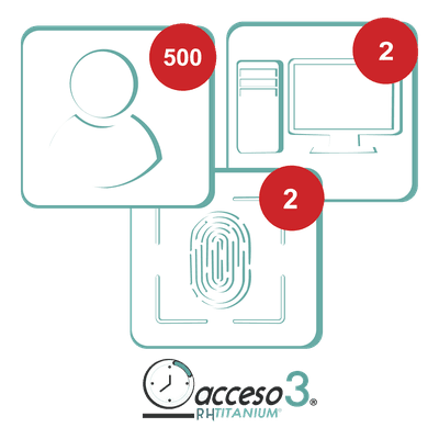 Licencia Software Tiempo y Asistencia / 500 Empleados / 2 Relojes Checadores / 2 PC / Integración Nómina TITANIUMI ACCESSPRO