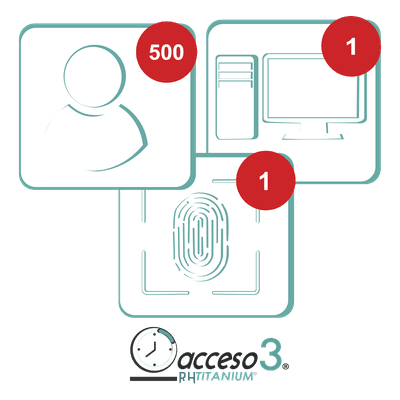 Licencia Software Tiempo y Asistencia / 500 Empleados / 1 Reloj Checador / 1 PC / Integración Nómina / Vigencia Vitalicia TITANIUMCERO ACCESSPRO