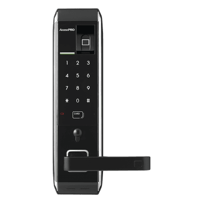 Cerradura inteligente con teclado Touch Screen, Apertura con huella digital/Tarjeta Mifare/Contraseña PRO-LOCK-FP Syscom