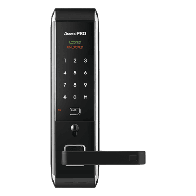 Cerradura inteligente para puertas con doble cerrojo/teclado Touch Screen, Apertura con tarjeta Mifare /Contraseña y Llave de emergencia PRO-LOCK-MIL Syscom
