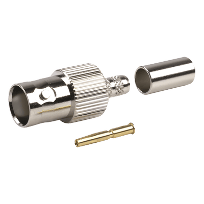 Conector BNC Hembra / Anillo Plegable / Cables RG-8/X, LMR-240, 9258 / Cuerpo Bronce Niquelado / Contacto Oro 24K / Aislamiento Delrin RFB-1124-1X RF INDUSTRIES,LTD