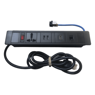 Hub para escritorio color negro, con 1 Puerto HDMI Hembra-Hembra, 1 Conector RJ45 Cat6, 2 Puertos USB 5V DC /2 A, y 1 Contacto eléctrico universal (11100-00001) THMC-HUB THORSMAN