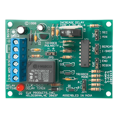 Relé con Temporizador / SPDT / Retardo 3-60 Seg o 3-60 Min / Activación Positiva/Negativa 4.5-24 VCC / Alimentación 12-24 VCC ELK960 ELK PRODUCTS