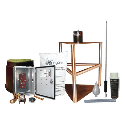 Kit de Protección Contra Tormentas Eléctricas / 200 m de Diámetro (656 pies) / Electrodo 700 A / Mejorador de Suelo 44 kg / Mástil 1.2 m (3.9 pies) KITMASTER03T TOTAL GROUND