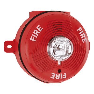 Sirena con Lámpara Estroboscópica para Exterior, Montaje en Techo, Nivel de Candelas Seleccionable, Color Rojo PC2R-K SYSTEM SENSOR