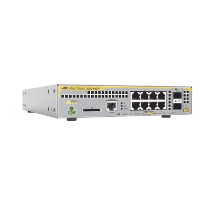 Switch PoE+ Capa 3 / 8 Puertos Gigabit PoE+ / 2 SFP / 30W por Puerto / Sin Ventilador AT-X230-10GP-R-10 ALLIED TELESIS