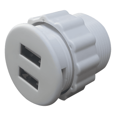 Cargador USB Empotrable / 2 Puertos 5V 2A / Tensión Universal 100-240V / Cable 1.5 m (4.9 ft) / Operación 60°C USB-MINI-REDW THORSMAN
