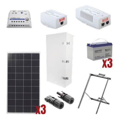 Kit Solar de 35 W con PoE 802.3af y PoE Pasivo 24 Vcc para una Cámara IP y un Radio Ubiquiti airMAX o Cambium ePMP. PL1224GRC SYSCOM