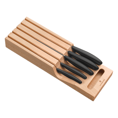 Portacuchillos de Cajón / Madera de Haya Suiza / 5 Cuchillos / Polipropileno Negro / 435 x 148 x 65 mm 6.7143.5 VICTORINOX