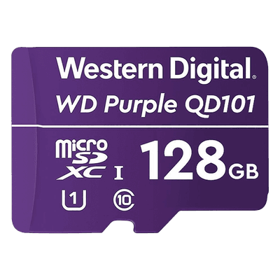 Memoria microSD de 128 GB PURPLE, Especializada Para Videovigilancia, 10 VECES MAYOR DURACIÓN, 3 AÑOS DE GARANTIA WD128MSD Western Digital (WD)