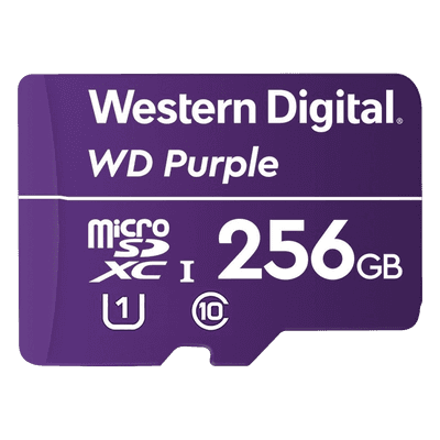 Memoria microSD de 256 GB PURPLE, Especializada Para Videovigilancia, 10 VECES MAYOR DURACIÓN, 3 AÑOS DE GARANTIA WD256MSD Western Digital (WD)