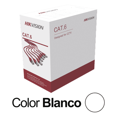Bobina de Cable UTP / Cat 6 / 24 AWG / 305 m (1000 pies) / CCA / PVC CM / Interior / 250 MHz / PoE / Blanco DS-1LN6U-W/CCA HIKVISION