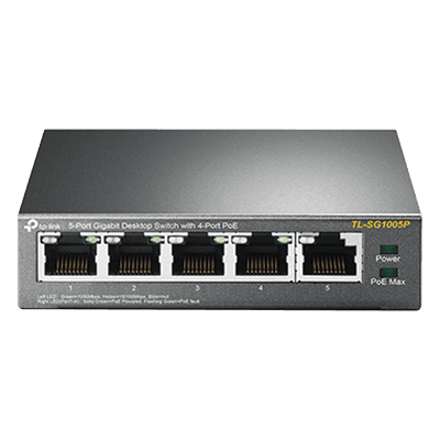 Switch de Escritorio / 5 Puertos Gigabit / 4 Puertos PoE 802.3af/at 65W / PoE Extendido 250m (820 pies) / Sin Ventilador TL-SG1005P TP-LINK