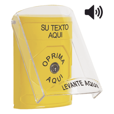 Botón de emergencia personalizado / Tapa policarbonato / Bocina integrada / Restablecimiento con llave / Acero inoxidable / Uso interior y exterior SS2-2A0-ZA-ES STI