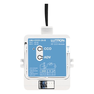 Módulo CCO de RF / Salida de Contacto Seco NO/NC / 24 V / Tipo Mantenido o Momentáneo / Alcance 9 m (29.5 ft) / Montaje Superficie o Caja de Conexiones LMJCCO124B LUTRON ELECTRONICS