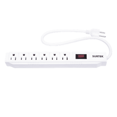 Multicontacto con Supresor de Picos 450 Joules, Voltaje de Entrada: 127 Vca NEMA 5-15P, Con 6 Salidas NEMA 5-15R. SYS-136221 SURTEK
