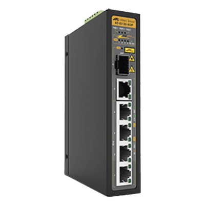 Switch Industrial PoE+ No-Administrable de 5 Puertos 10/100/1000 Mbps (4 Puertos son PoE+) + 1 puertos SFP, 90 W AT-IS130-6GP-80 ALLIED TELESIS