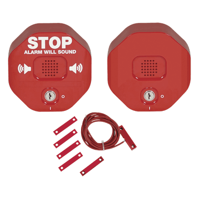 Alarma de Puerta Multifunción / Sirena 95/105 dB / Bocina Remota / Puertas Dobles / Uso Interior / Señal de Alto Visible / Programable 30 seg, 3 min o Indefinido STI-6404 STI