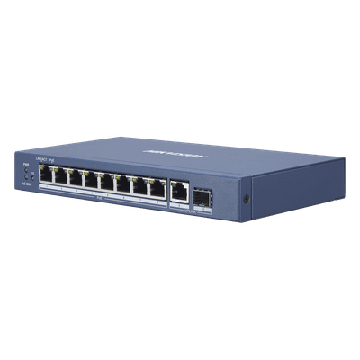 Switch Gigabit PoE+ / No Administrable / 8 Puertos 1000 Mbps PoE+ / 1 Puerto 1000 Mbps de Uplink + 1 Puerto SFP / 110 Watts DS-3E0510P-E HIKVISION