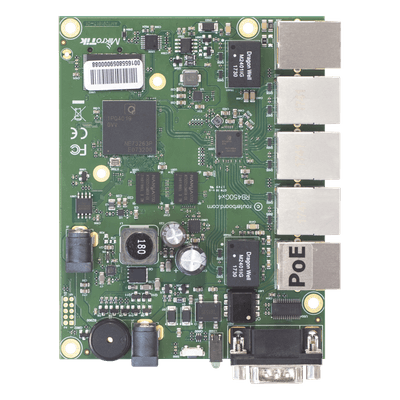 Enrutador Ethernet / 5 Puertos Gigabit / CPU ARM 4 Núcleos 716 MHz / 1 GB RAM / PoE 802.3af/at / -40°C a 70°C RB450GX4 MIKROTIK