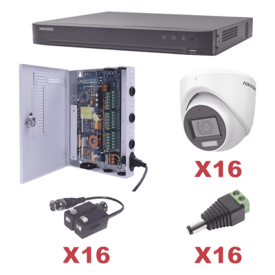 Kit de Videovigilancia TurboHD / DVR 16 Canales / 16 Cámaras Turret 2 Megapixel / Audio Bidireccional por Coaxitron / IR 30 m (98.4 ft) / Lente 2.8 mm 106° / H.265+