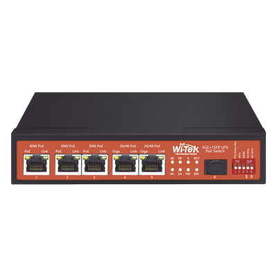 Controlador Solar de 5A con Switch PoE / 1 Puertos Gigabit PoE 802.3 bt / 2puertos PoE 802.3 af/at con 2 Puertos PoE Pasivo 24 Vcc / 1 Puerto SFP / No administrable WI-PS306GF-UPS WI-TEK