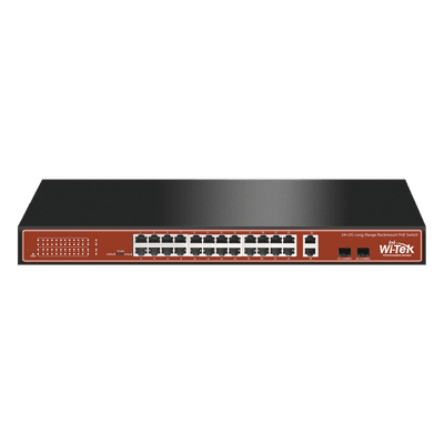 Switch PoE de largo alcance / 24 x 10/100Mbps + 2 x SFP Gigabit Combo / 250m / 250W / 802.3af/at/bt / 820 pies WI-PS526G WI-TEK