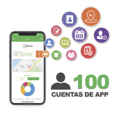Licencia de Asistencia Móvil / 100 Usuarios / GPS y Fotografía / Integración con Software Centralizado BIOTIMEAPP100 ZKTECO