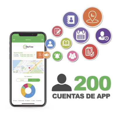 Licencia de Asistencia Móvil / 200 Usuarios / App Smartphone / GPS y Fotografía / Integración BioTime Pro BIOTIMEAPP200 ZKTECO