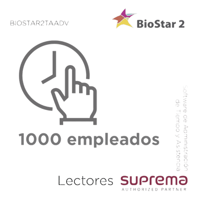 Software de Administración de Tiempo y Asistencia / Licencia Avanzada / 1000 Empleados / Horarios Fijos y Flexibles Ilimitados / Integración BioStar 2 v2.7.7+ BIOSTAR2TAADV SUPREMA