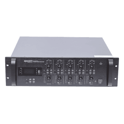 Mezclador Amplificador de Audio - 4 zonas de 240W RMS Hasta 960W | 4 Canales | 5 Entradas | MP3 Tuner USB/SD | 1 Entrada de Micrófono SF-4240MP EPCOM PROAUDIO