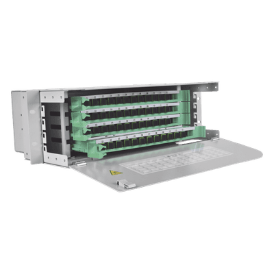Distribuidor de Fibra Óptica / 48 Empalmes / 48 Acopladores SC/APC / 48 Pigtails 1.5 m / Rack 19' / 3 UR / 250 mm Profundidad ODU19T-A48-A FIBERHOME