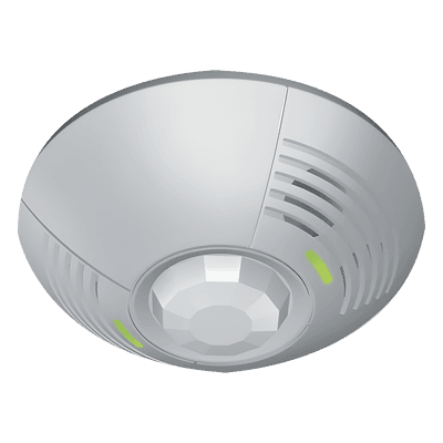 Sensor de ocupación de techo / Doble tecnología US + PIR / 46 m² (500 ft²) a 180° / Relevador SPDT 500 mA / Fotocelda 0-1000 lx / 20-24 VCD