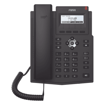 Teléfono IP / 2 Líneas SIP / Pantalla LCD 128x48 / Audio HD G.722 y Opus / Conferencia 3 Vías / PoE 802.3af / OpenVPN / Soporte EHS X1SP FANVIL