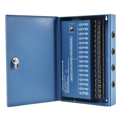 Fuente de Poder Profesional HEAVY DUTY @ 20 Amperes / Compatible con cámaras 4K / 16 Canales / Hasta 1.25A por Salida / Ajuste Independiente de 11 a 15 Vcc por Salida / Protección Contra Sobrecargas / Filtro de Ruido Especial para Cám XP-16DC-20-4KV EPCOM POWERLINE