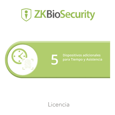 Licencia de Software / Gestión de 5 Dispositivos / Control de Tiempo y Asistencia / Compatible InbioPro, Inbio, APX y Biométricos ZKBSTA5 ZKTECO